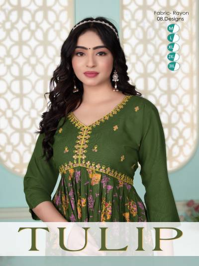 TULIP BY FASHION TALK DESIGNER RAYON PRINT KURTIS WHOLESALER IN INDIA